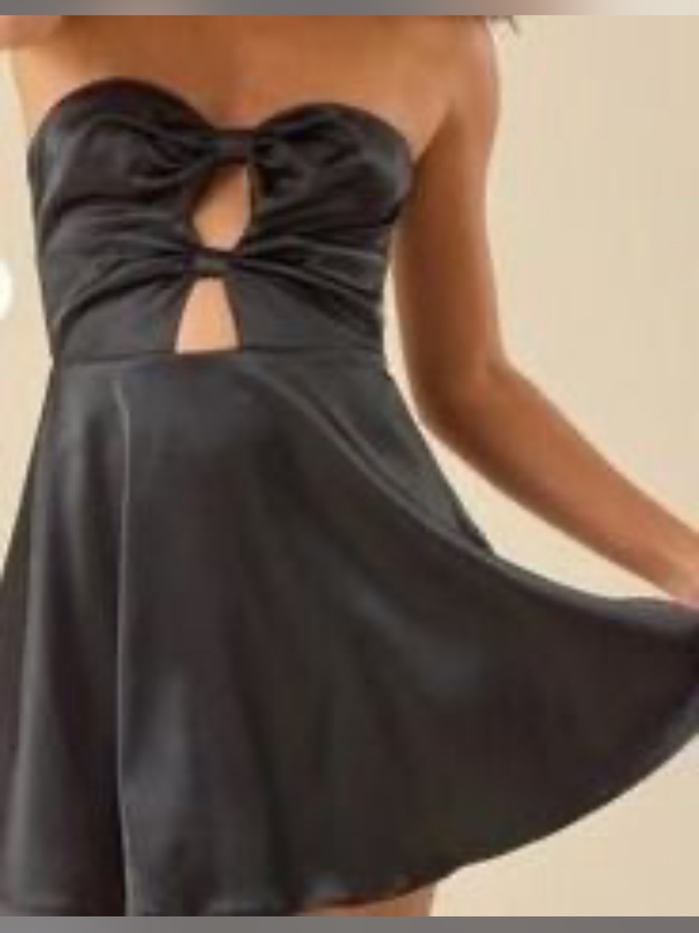 Altar'd State Black Strapless Mini Dress with Front Cutouts